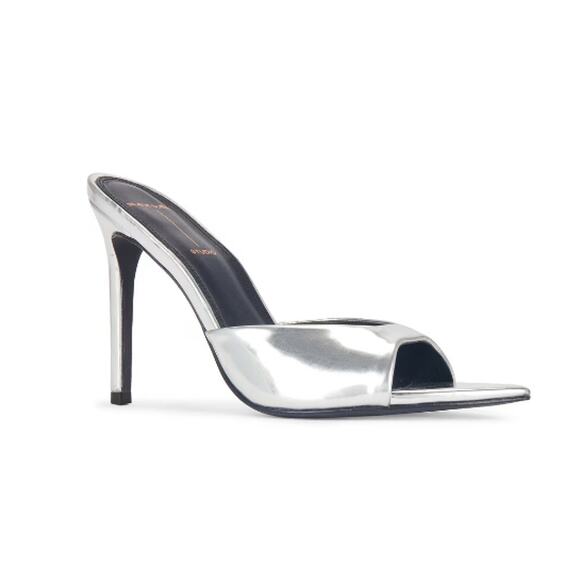 Black Suede Studio Shoes - BLACK SUEDE STUDIO Brea Mule in Silver Mirror Metallic EUC Size 8